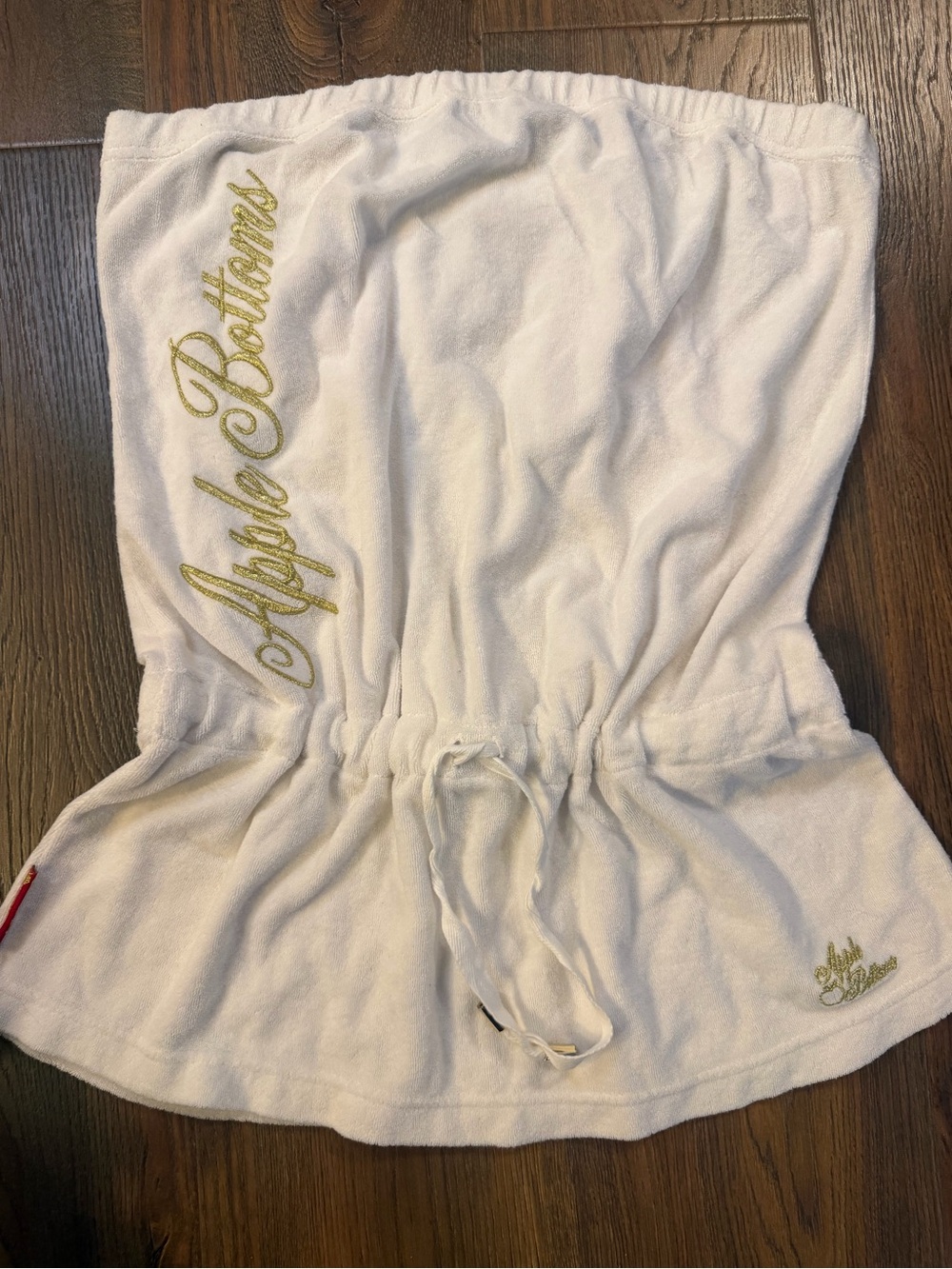 Apple Bottoms Vintage Y2K White Terry Tube Top Dress with Gold Script Logo